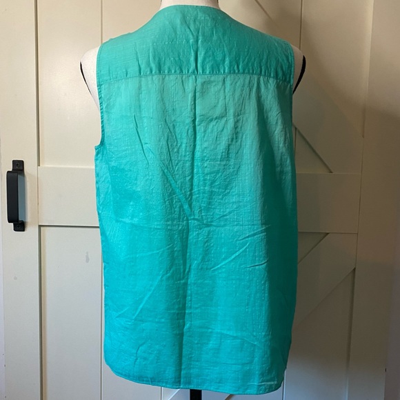 J. Crew Womens Top Green Button Front Smocked Bodice Sleeveless - Picture 2 of 5